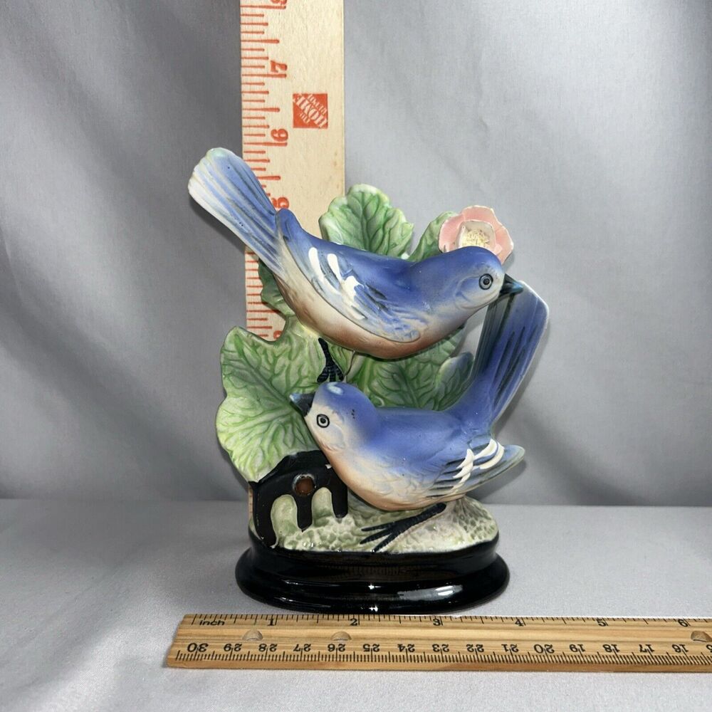 vintage Enesco Bluebirds Figurine Bisque Porcelain 5 inch hand painted